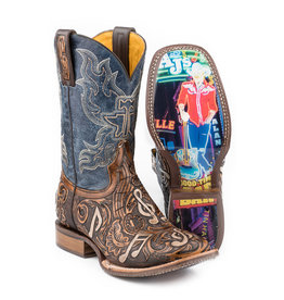 Tin Haul Men's Neon Lights Handtooled Western Boots with Alan Jackson Sole 14-020-0077-0413-BR