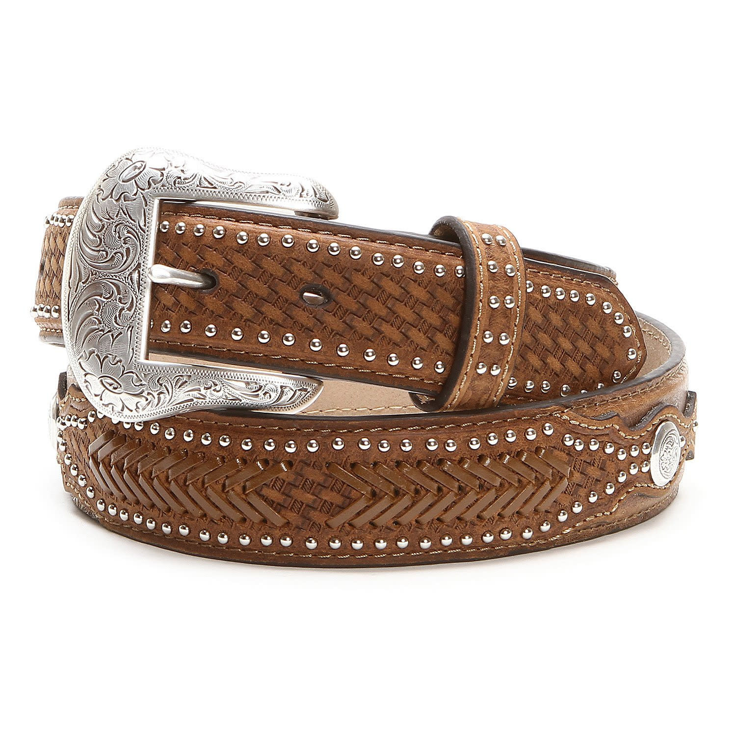 Nocona Brown Ostrich Stud Belt N2491844 - Nelson Royal's