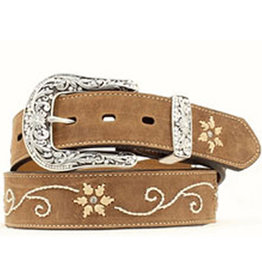 Nocona Nocona Womens Distressed Brown Flower Belt N3447044