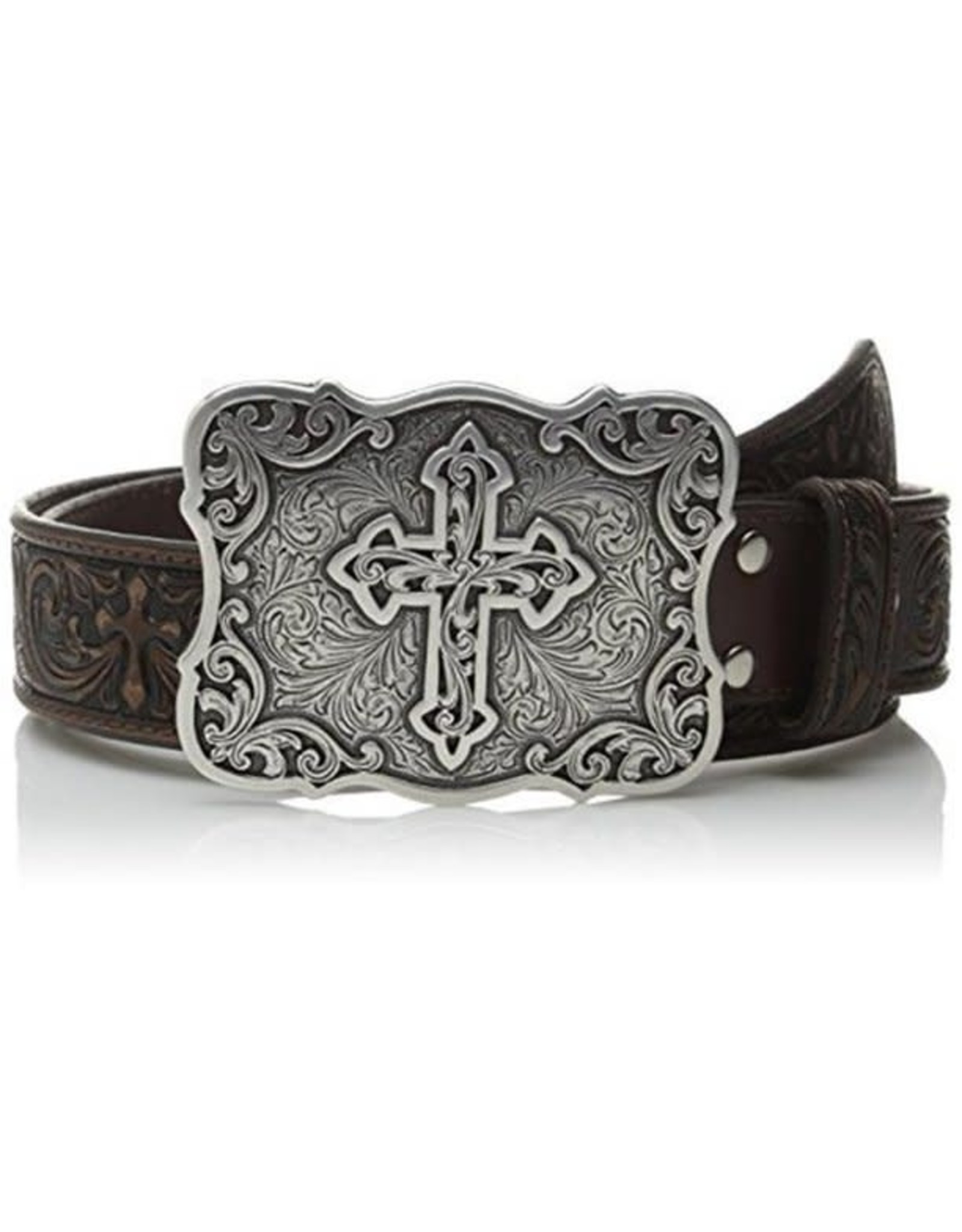 Nocona Womens Nocona Brown Tooled Belt & Cross Buckle N3483802
