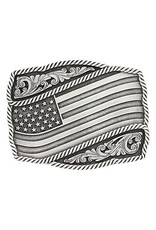 Montana Silversmiths Montana Silversmiths Attitude Buckle Antiqued Silver Engraved Flag Buckle A590S
