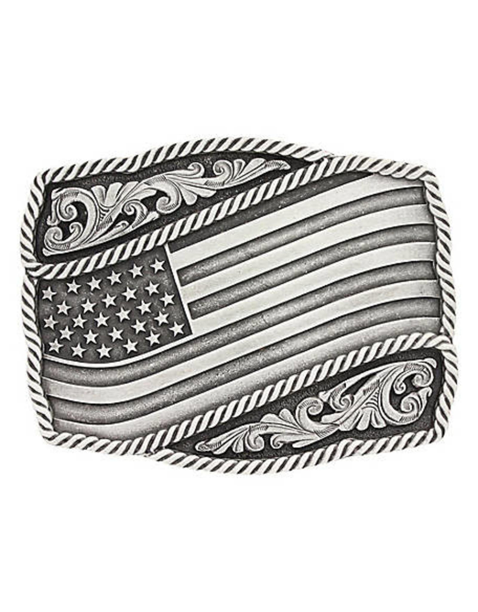 Montana Silversmiths Montana Silversmiths Attitude Buckle Antiqued Silver Engraved Flag Buckle A590S