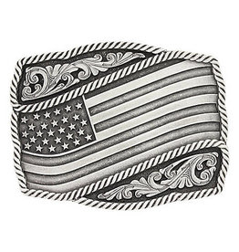 Montana Silversmiths Montana Silversmiths Attitude Buckle Antiqued Silver Engraved Flag Buckle A590S