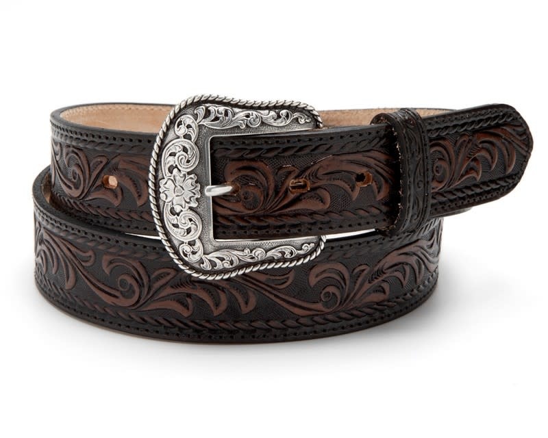 Nocona Tooled Dark Brown Belt USA Made N2300167 - Nelson Royal's
