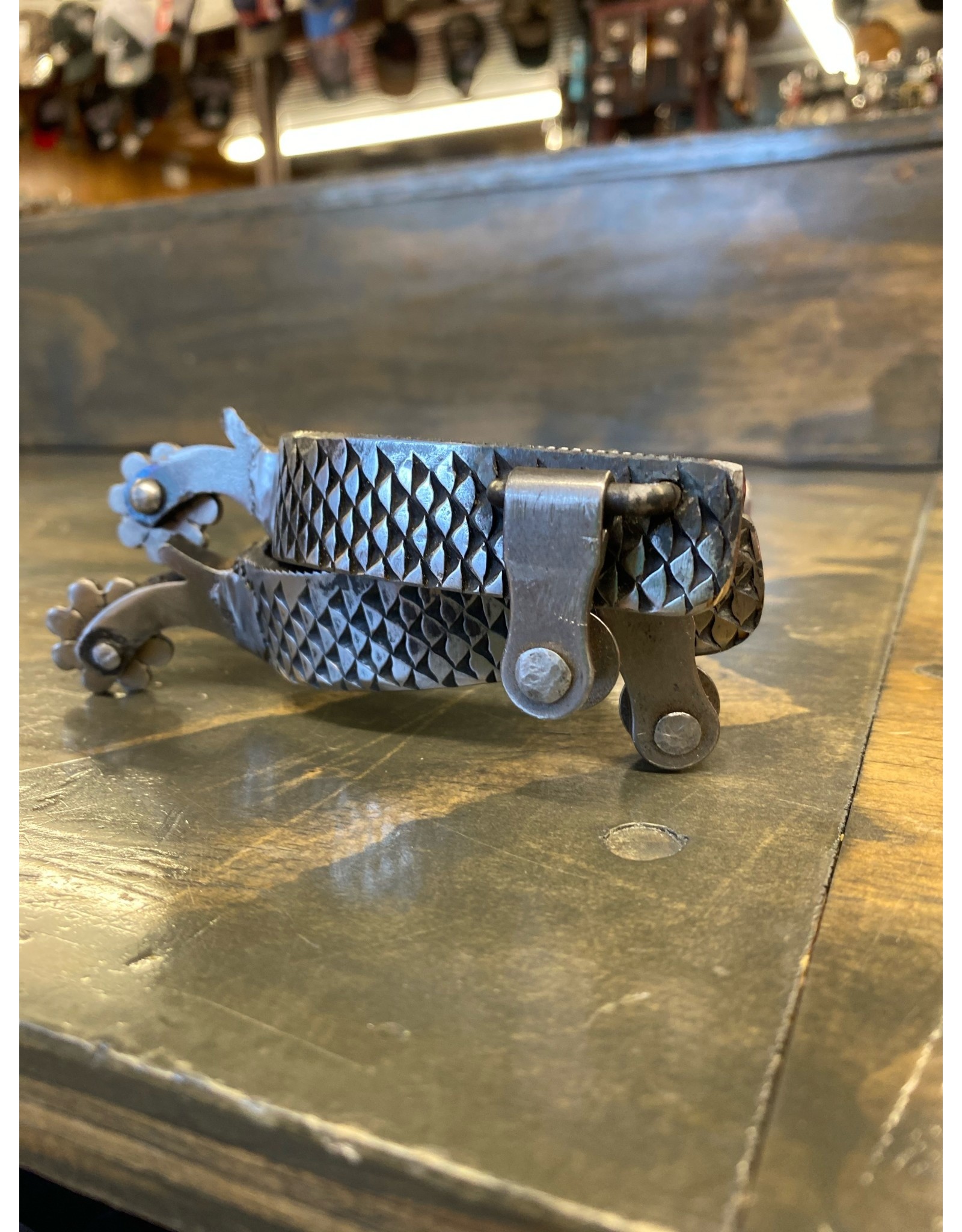 Chase Combs Leather Chase Combs Leather Antiqued Stainless Steel Rasp Finish Spurs