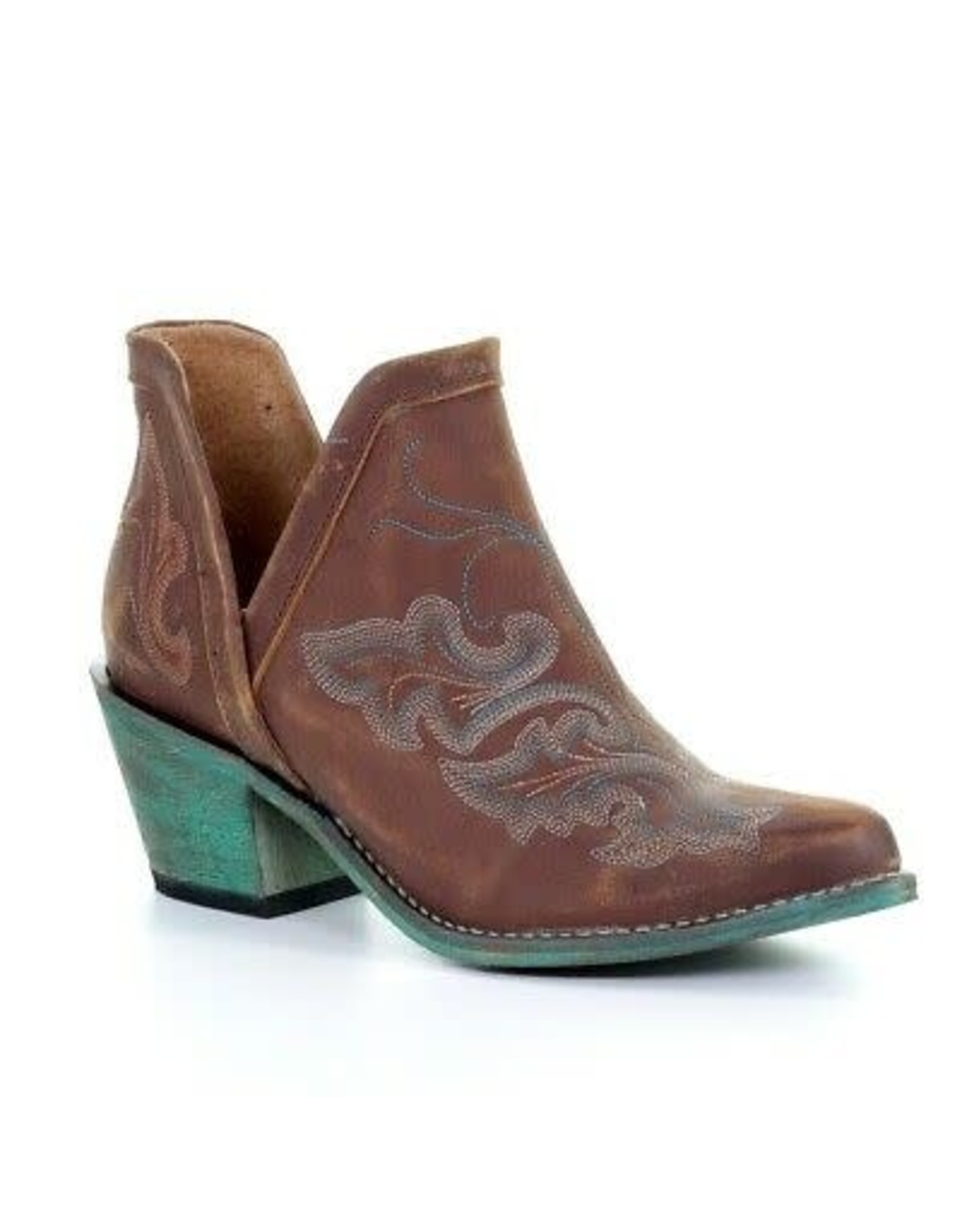 Circle G Ladies Cognac Turquoise Q0099 Embroidered Booties