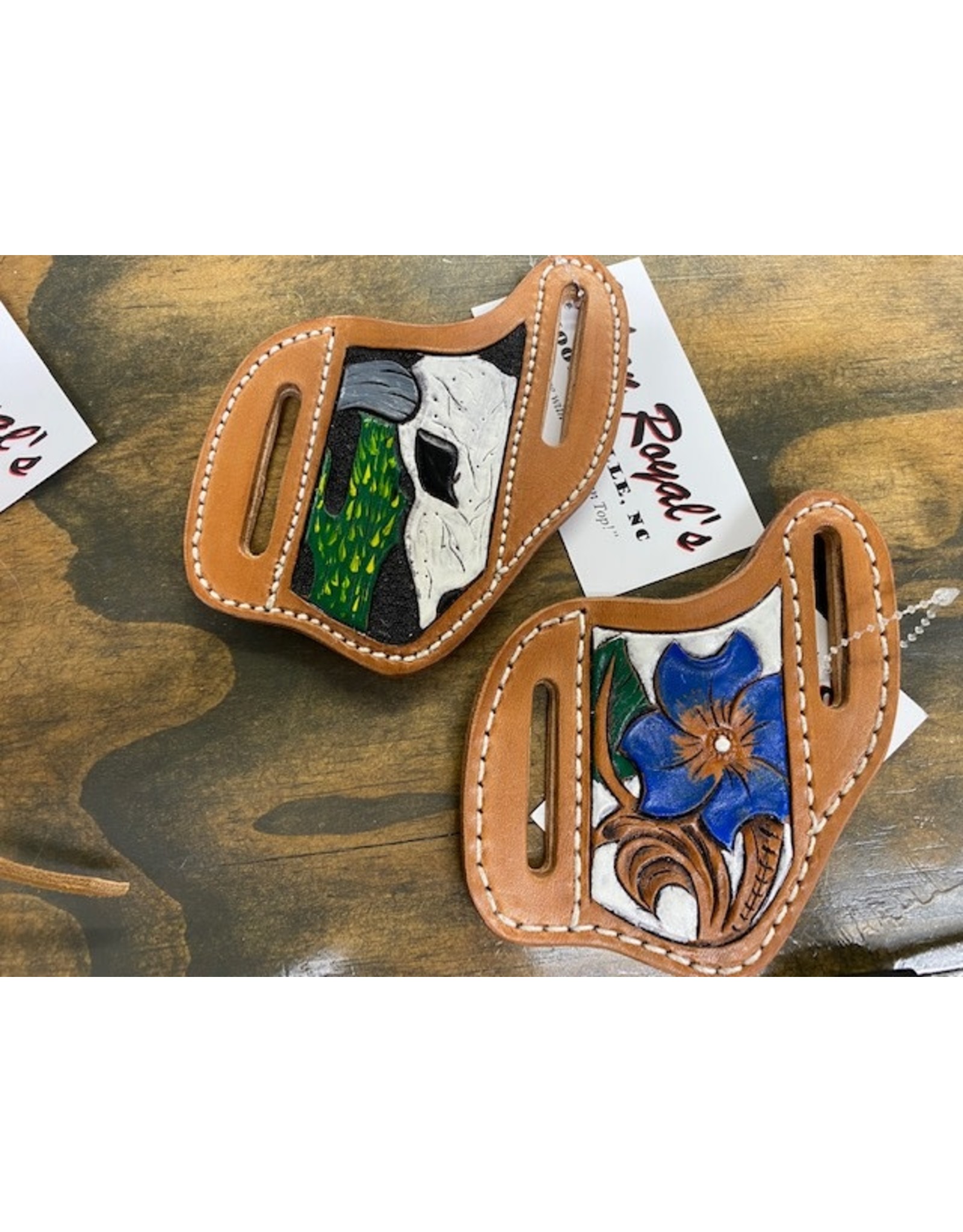 Chase Combs Leather Handpainted Blue Magnolia Knife Sheath