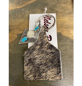 Chase Combs Leather Hair-On Howlite/Turquoise Arrowhead Keychain