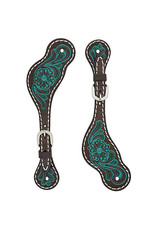 Turquoise Cross Dark Oil & Turquoise Floral Tooled 45-0425 Spur Straps