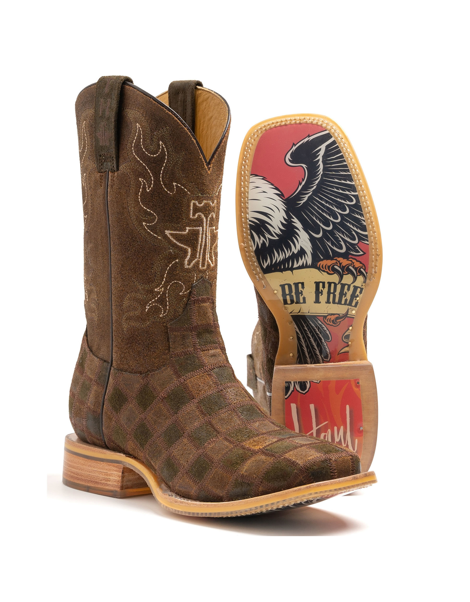 Tin Haul Men’s Rough Patch Roughout Patchwork with Bald Eagle Sole 14-020-0077-0445 GR Western Boots