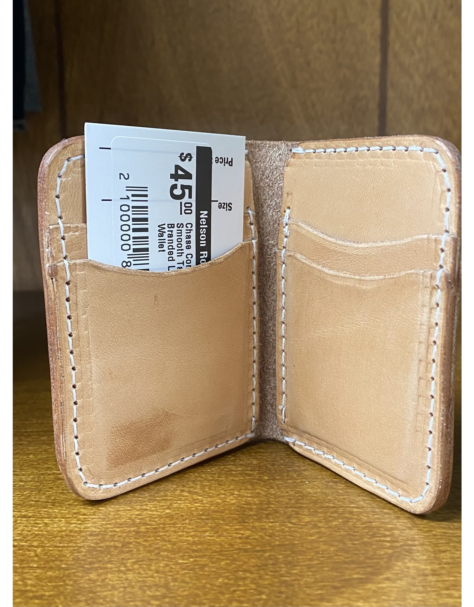 Chase Combs Leather Smooth Tan Minimalist Branded Leather Bifold Wallet