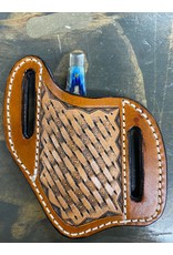 Chase Combs Leather Chase Combs Leather Chestnut Oiled Basketweave Scalloped Handtooled Knife Sheath