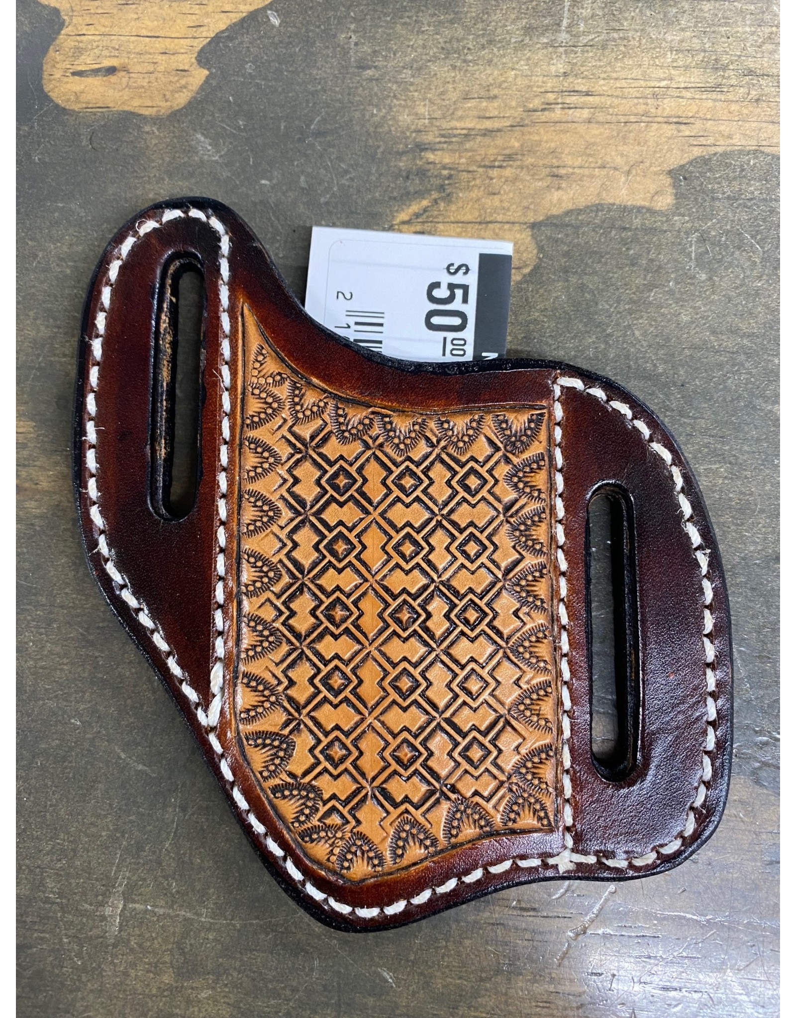 Chase Combs Leather Chase Combs Leather Dark Oiled Aztec Handtooled Knife Sheath
