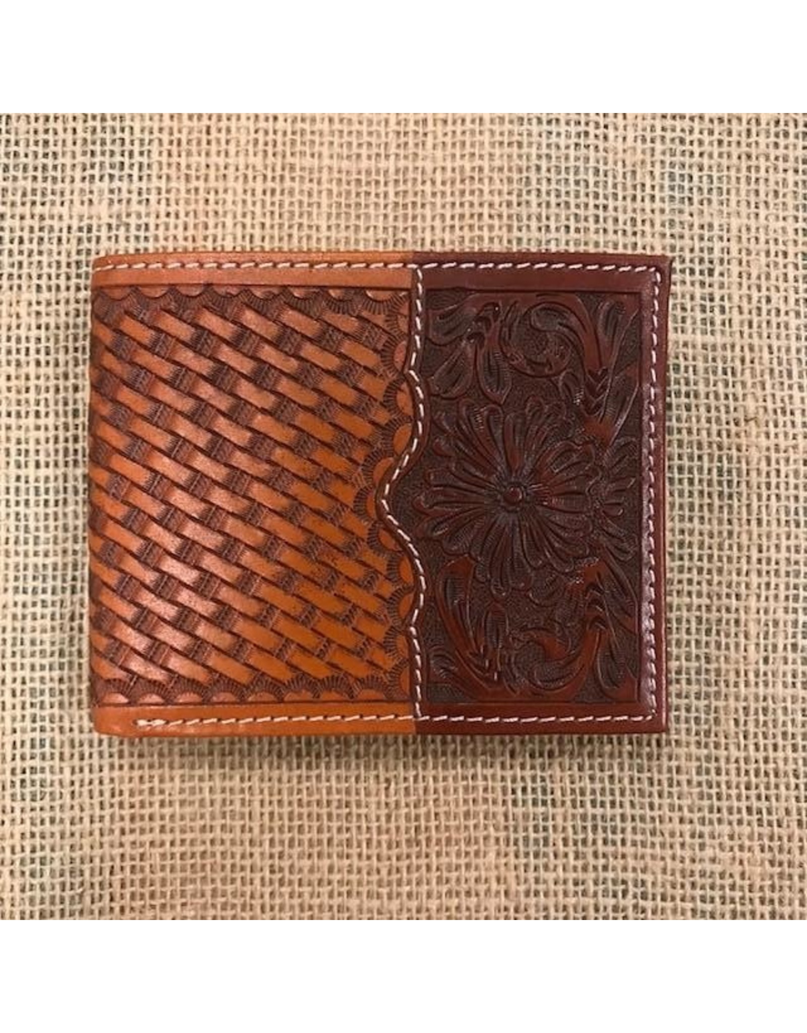 Ranger Ranger Cognac Floral Basketweave C1253B Bifold Wallet