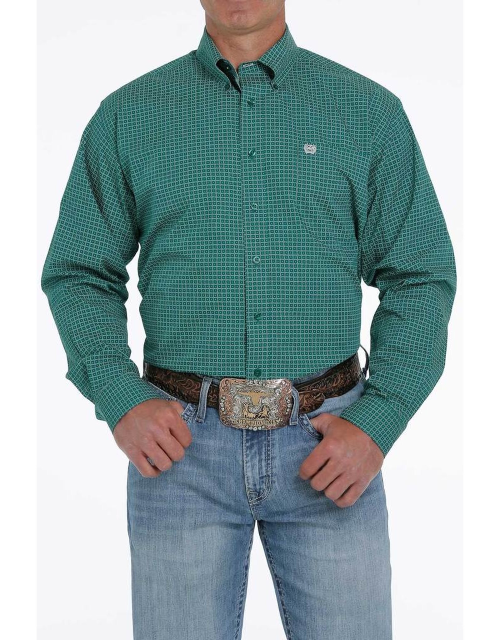 Cinch Men's Green Geometric Print MTW1105238 Long Sleeve Shirt