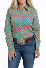 Cinch Ladies Teal & Orange Print MSW9164173 Long Sleeve Shirt