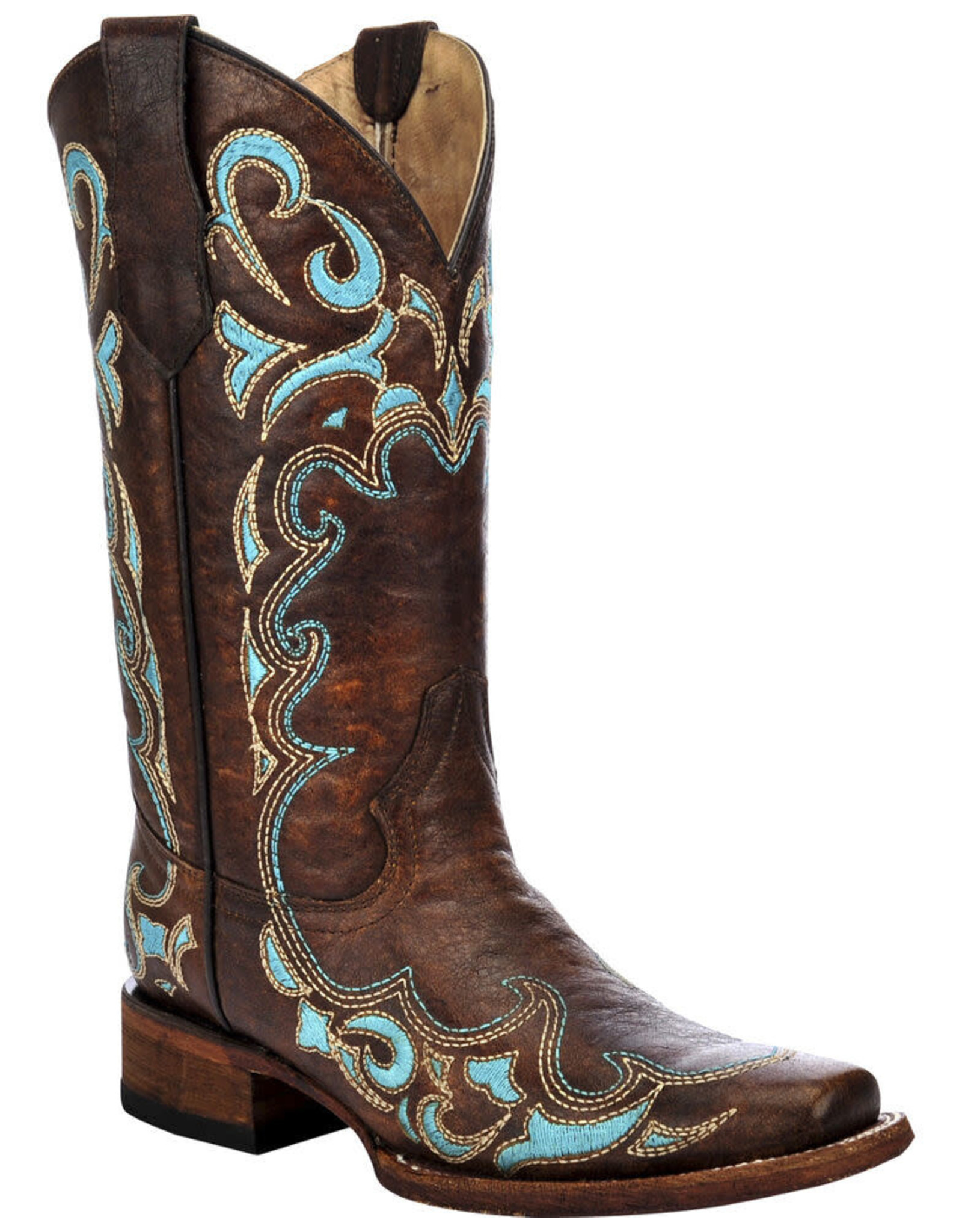 Circle G Ladies Honey Brown/Turquoise Side Embroidery L5239 Western Boots