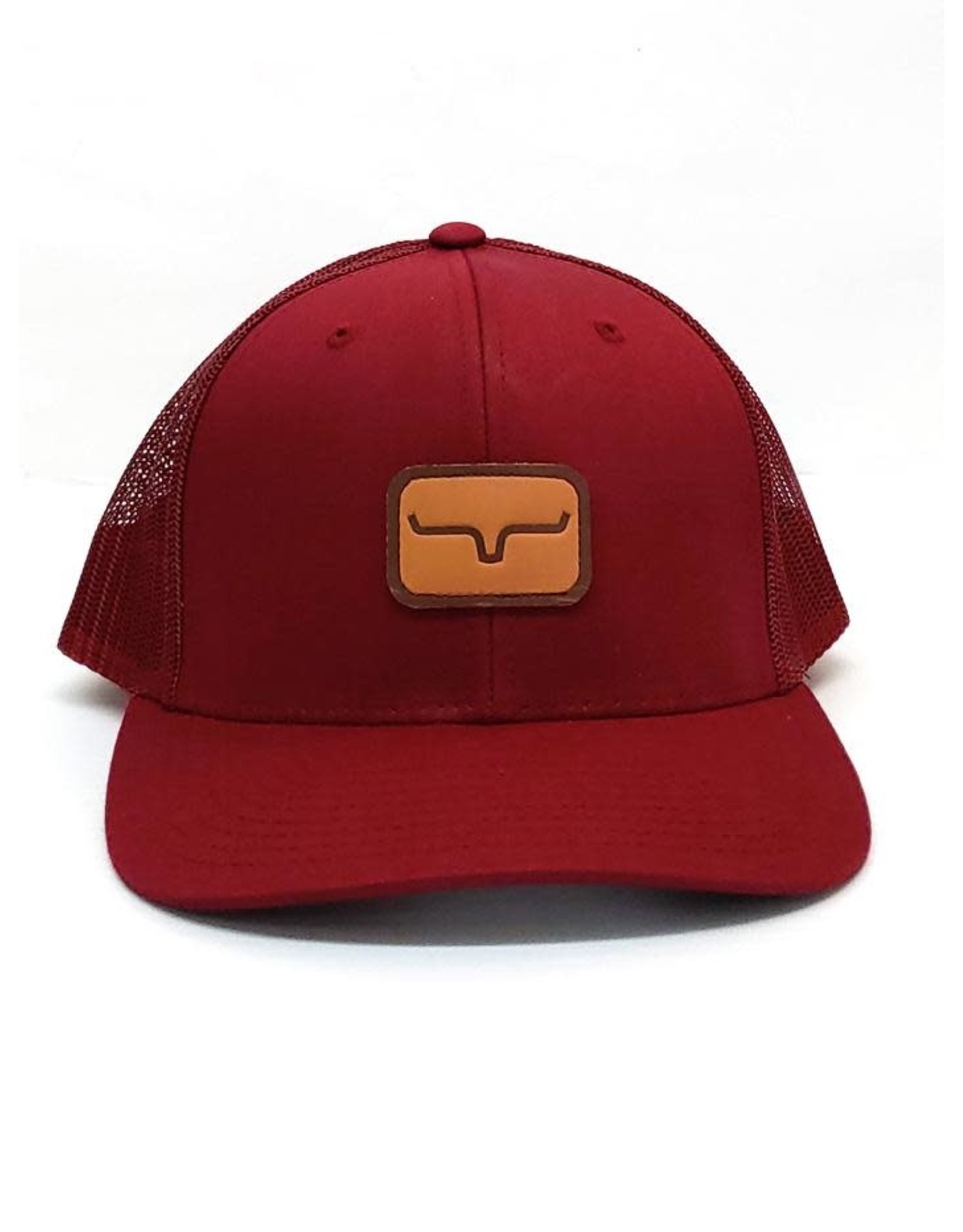 Kimes Ranch Snapshot Burgundy Leather Patch Trucker Cap