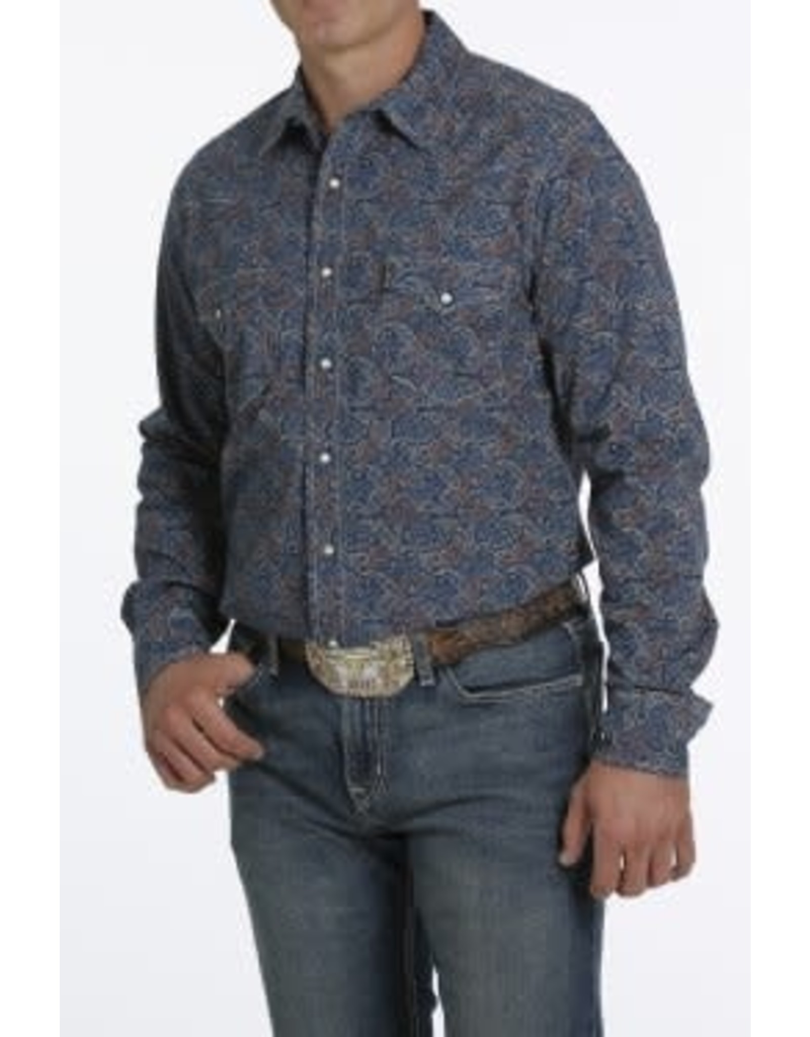 Cinch Men's Modern Fit Blue Paisley Print MTW1303052 Western Snap Shirt