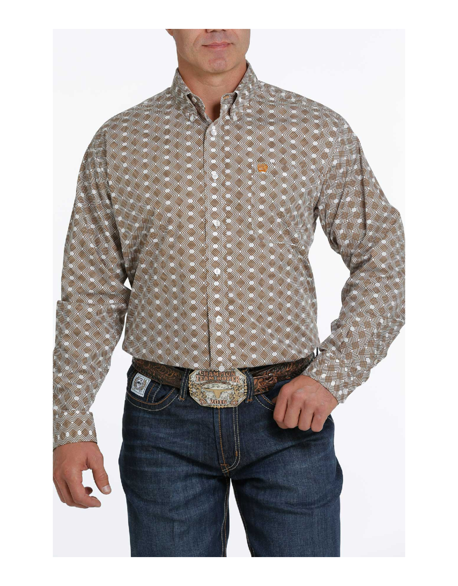 Cinch Men's Classic Fit Tan/Grey Geo Fit MTW1105256 Western Button Up Shirt
