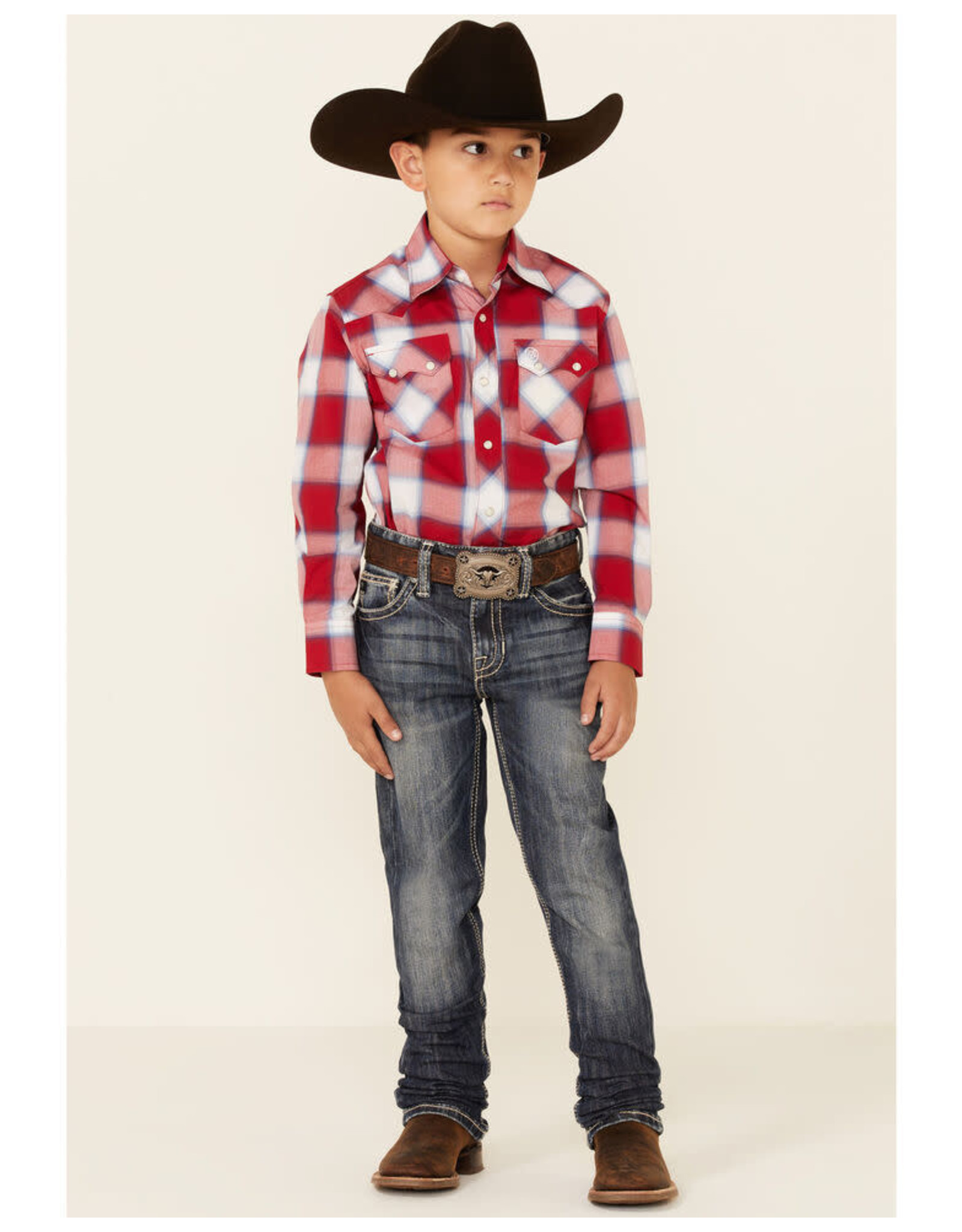 Wrangler Wrangler Kid's Retro Fit BV4014R Red Plaid Long Sleeve Western Shirt