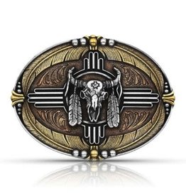 Attitude Jewelry Attitude Feathers & Skull Tri Color A814T Belt Buckle