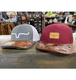 Chase Combs Leather CCL Custom Hairon Feather Tooled Kimes Ranch Snapshot Burgundy Leather Patch Trucker Cap