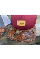 Chase Combs Leather CCL Custom Hairon Feather Tooled Kimes Ranch Snapshot Burgundy Leather Patch Trucker Cap