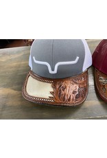 Chase Combs Leather CCL Custom Hairon Steerhead Tooled Kimes Ranch Charcoal/White Weekly Trucker Cap