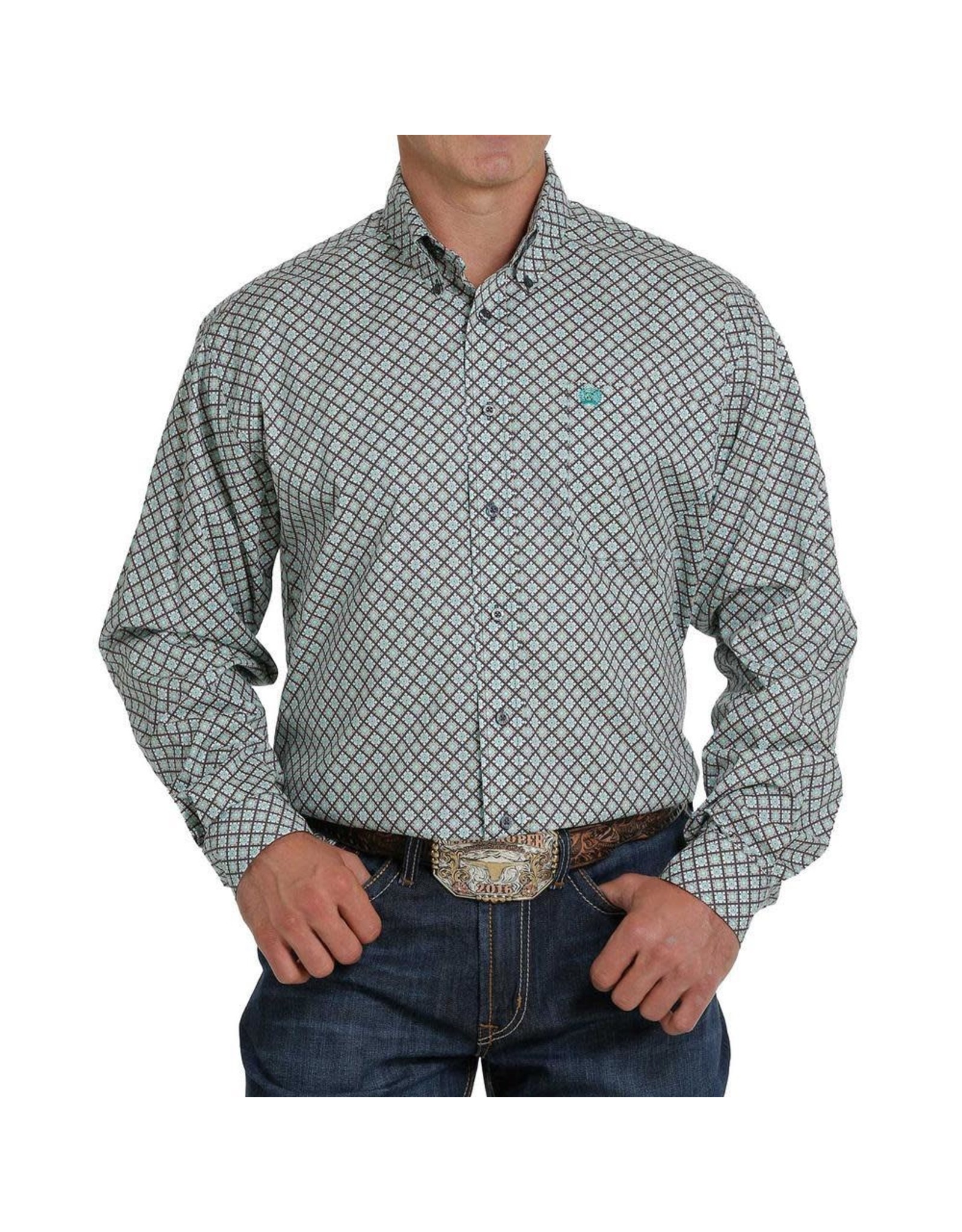 Cinch Men's Stretch Fit Green/Brown Diamond MTW1105269CHR Western Shirt