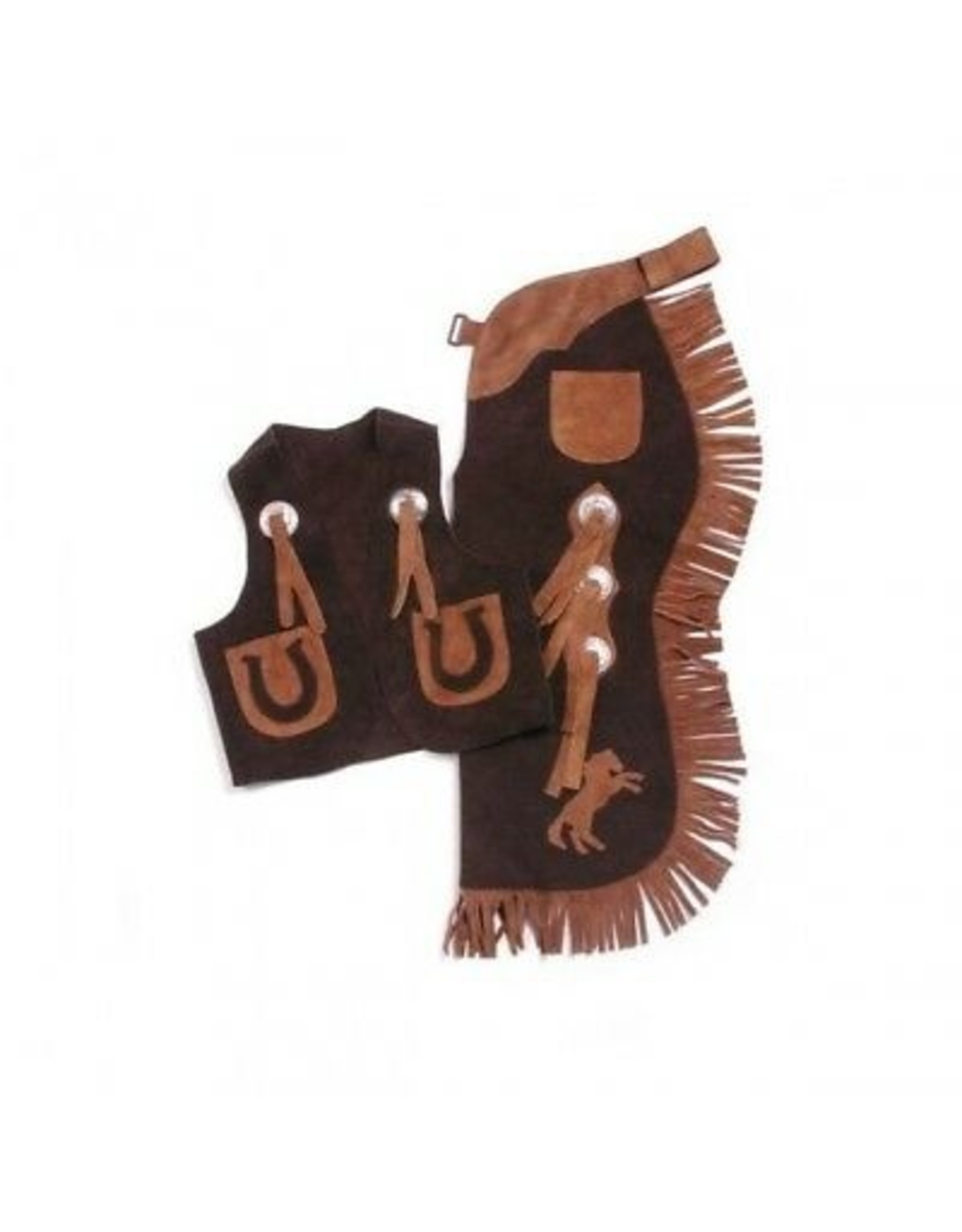 Tough 1 Tough 1 Youth Leather Horse Black/Tan 63-380-2-103 Vest & Chap Set - Large