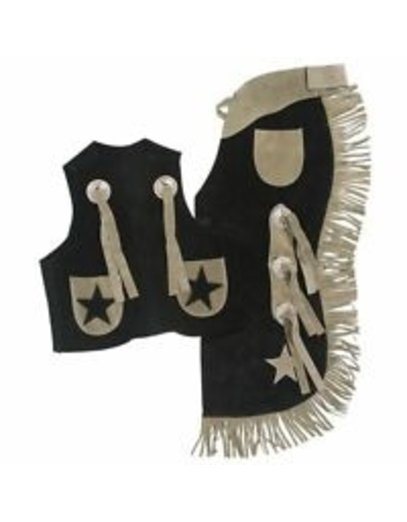 Tough 1 Tough 1 Youth Leather Star Black/Tan 63-360-2-103 Vest & Chap Set - Large