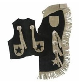 Tough 1 Tough 1 Youth Leather Star Black/Tan 63-360-2-103 Vest & Chap Set - Large
