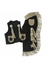 Tough 1 Tough 1 Youth Leather Star Black/Tan 63-360-2-102 Vest & Chap Set - Medium