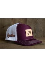 Spin Em Spin Em "Rambler" Burgundy/White Leather Patch Cap