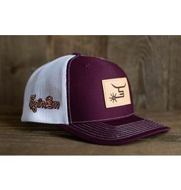 Spin Em Spin Em "Rambler" Burgundy/White Leather Patch Cap