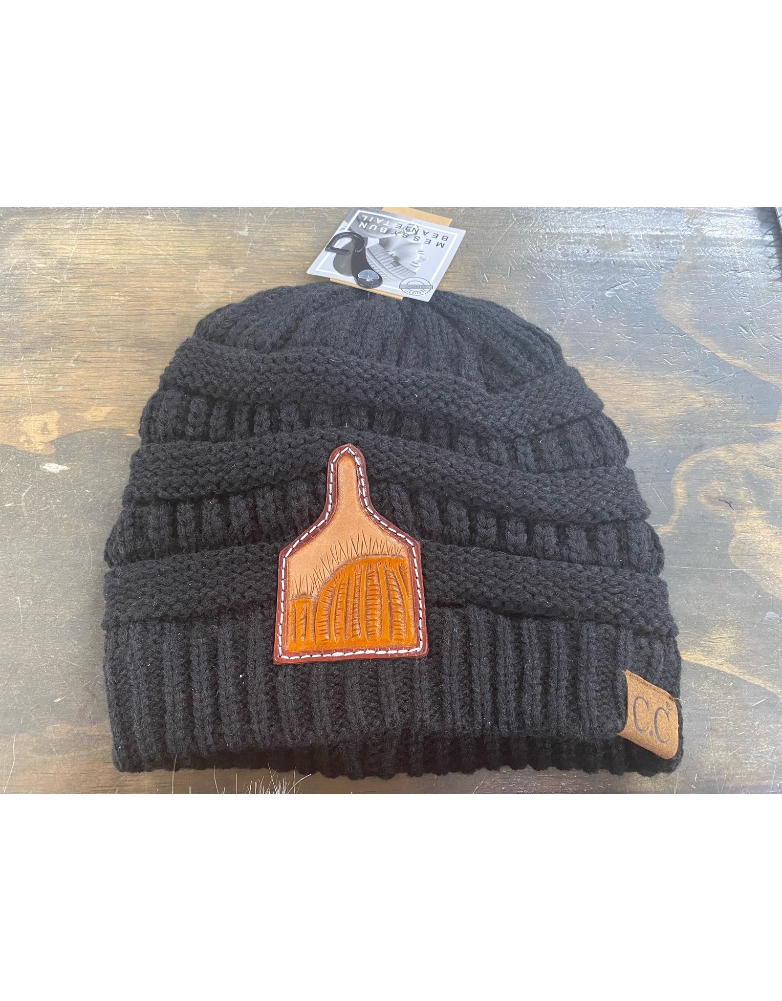 CC Beanie Chase Combs Leather Cactus Cowtag Leather Patch Beanie