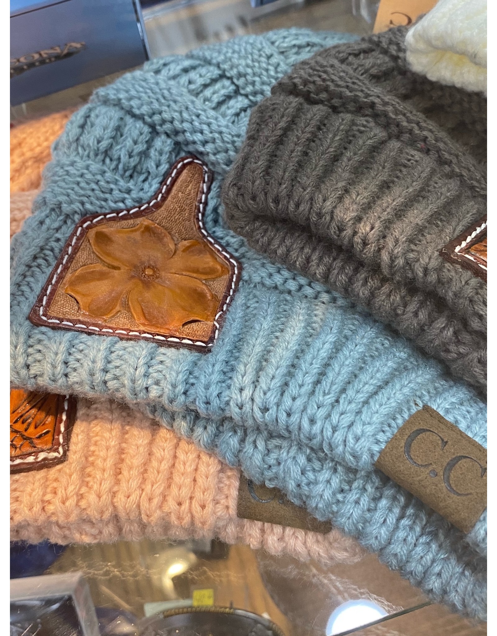 Chase Combs Leather Magnolia Cowtag Leather Patch Beanie