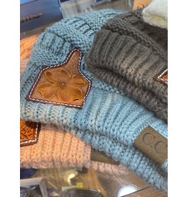Chase Combs Leather Magnolia Cowtag Leather Patch Beanie