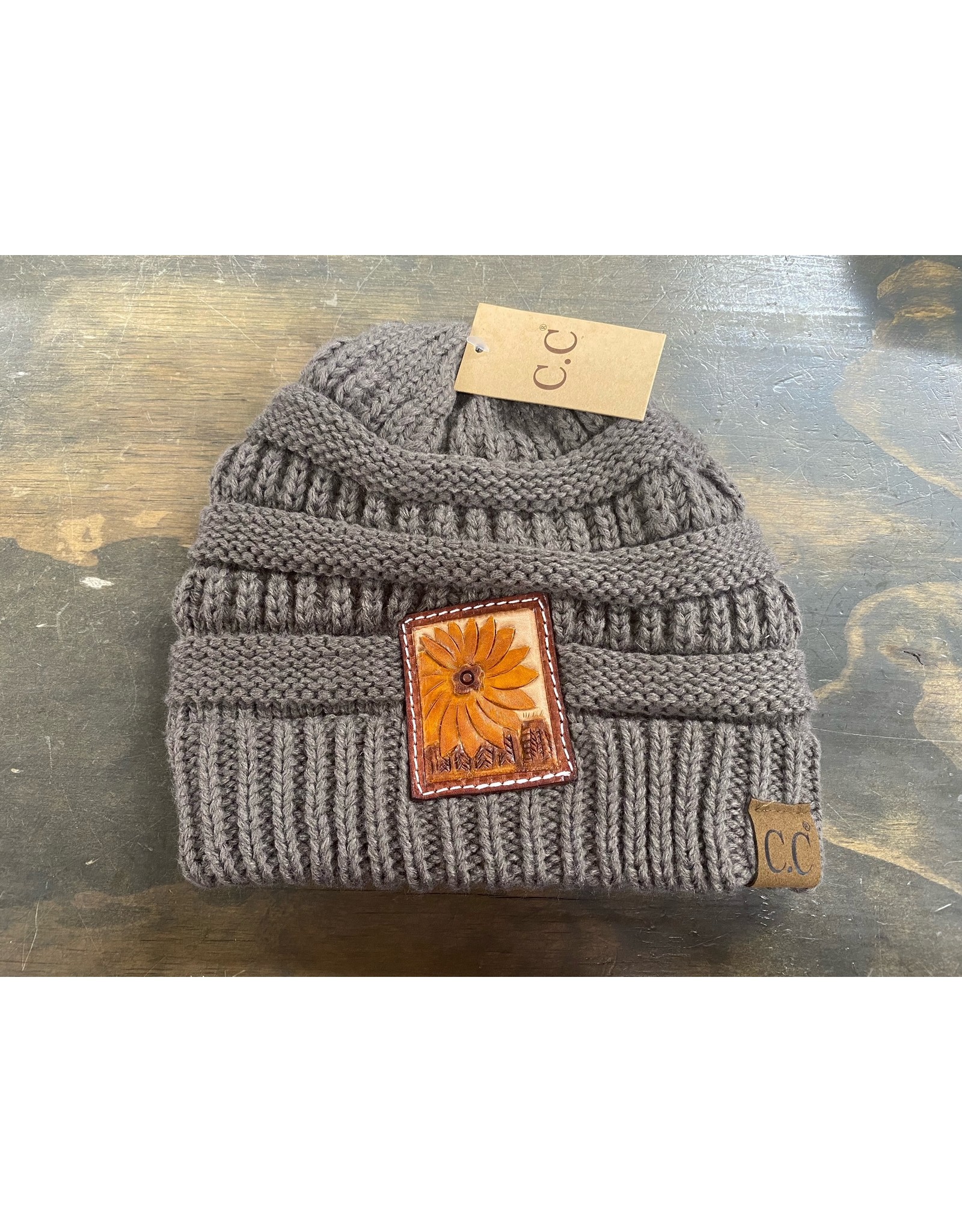 Chase Combs Leather Sunflower/Cactus Leather Patch Beanie