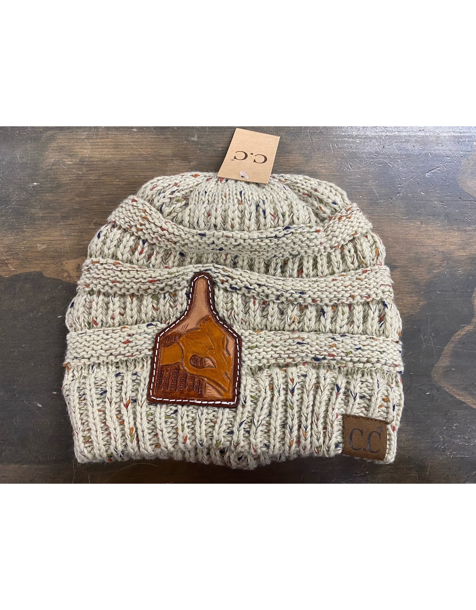 Chase Combs Leather Multi Steer Head Leather Patch Beanie