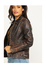 Cripple Creek Ladies Vintage Brown Studded Leather Jacket 21264-91
