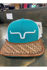 Chase Combs Leather Kimes Teal Trucker with Basketweave Brim