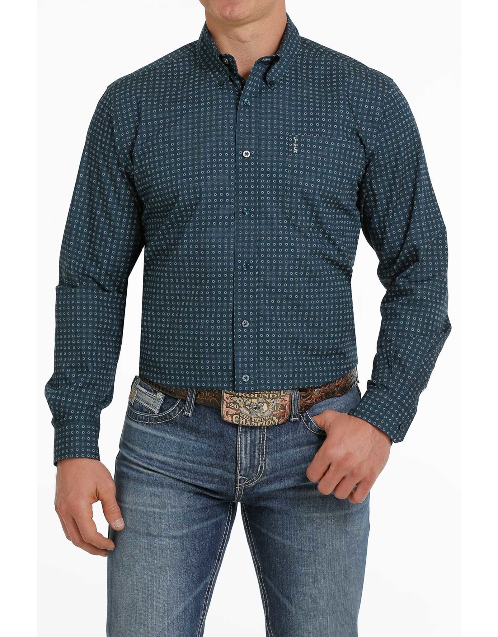Cinch Men's Modern Fit Teal Geo Fit MTW347035 Western Button Up Shirt