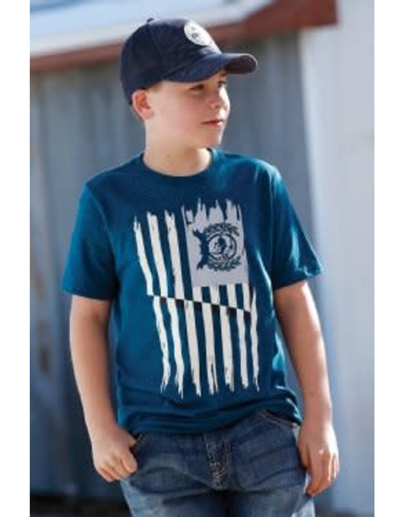 Cinch Cinch Boys American Flag Logo MTT7670110 Heather Teal Tee