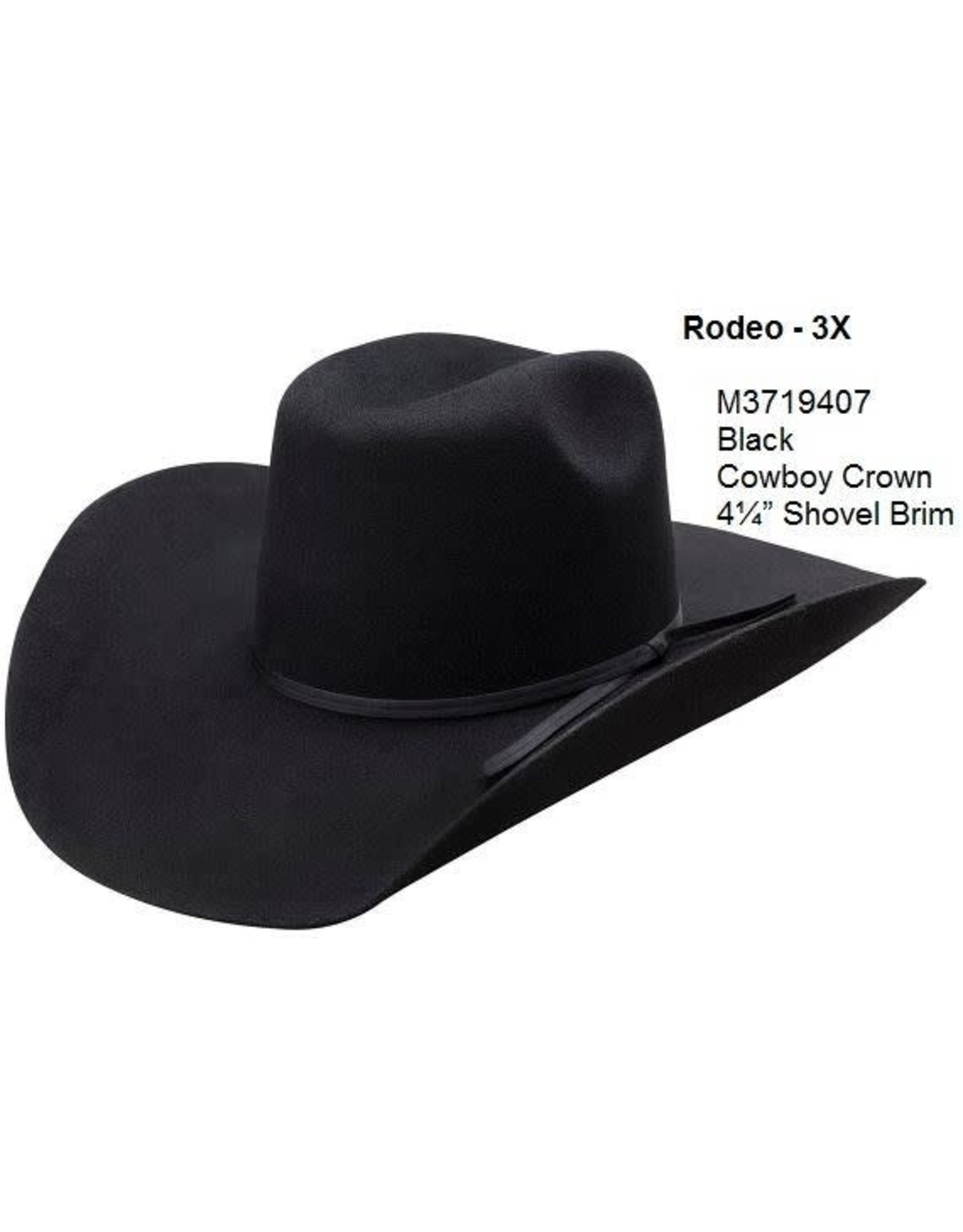 Master Hatters Rodeo 3X Black Felt Cowboy Hat M3719407 7 5/8