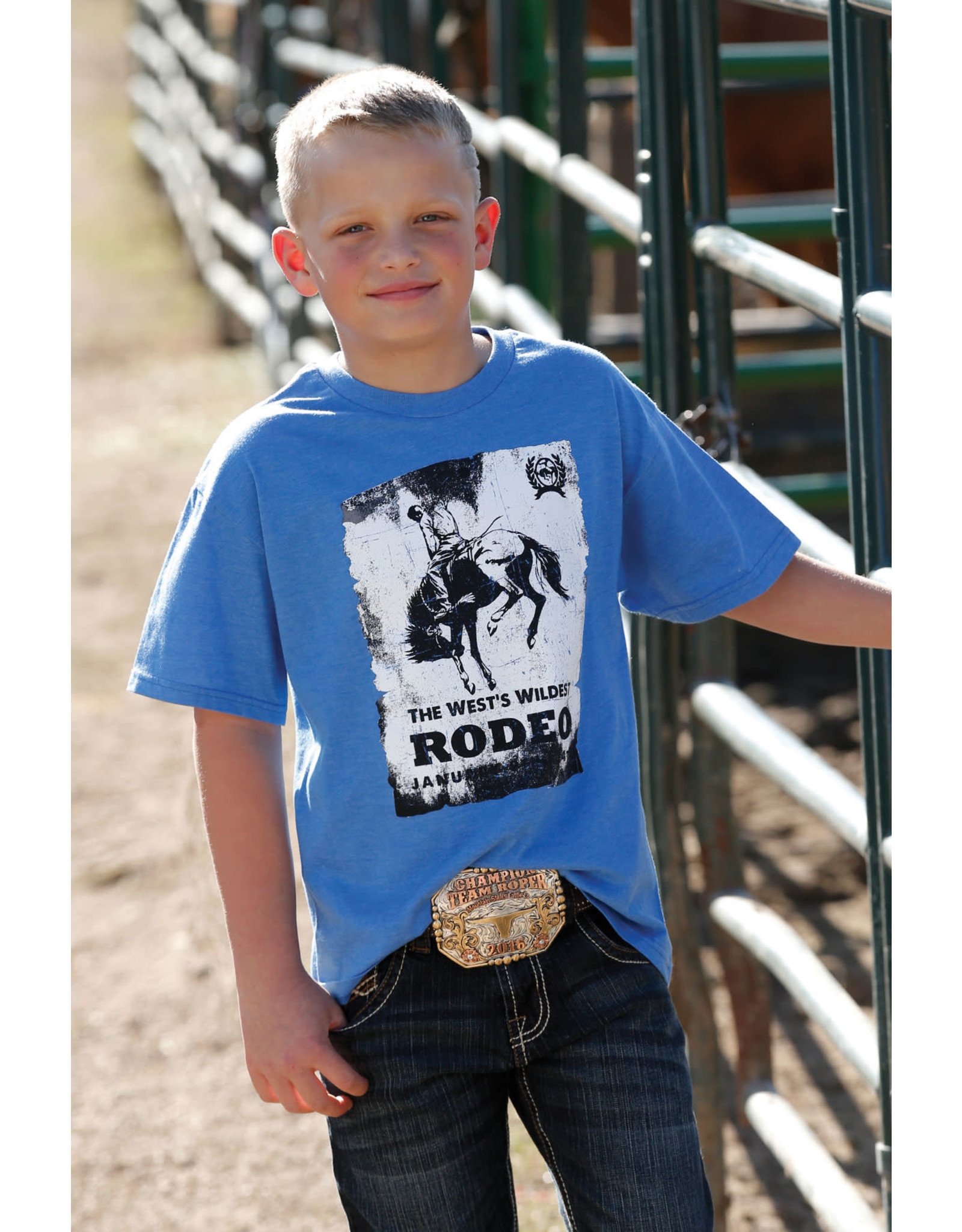 Boys Wild Rodeo Logo MTT7670113 Heather Blue Tee
