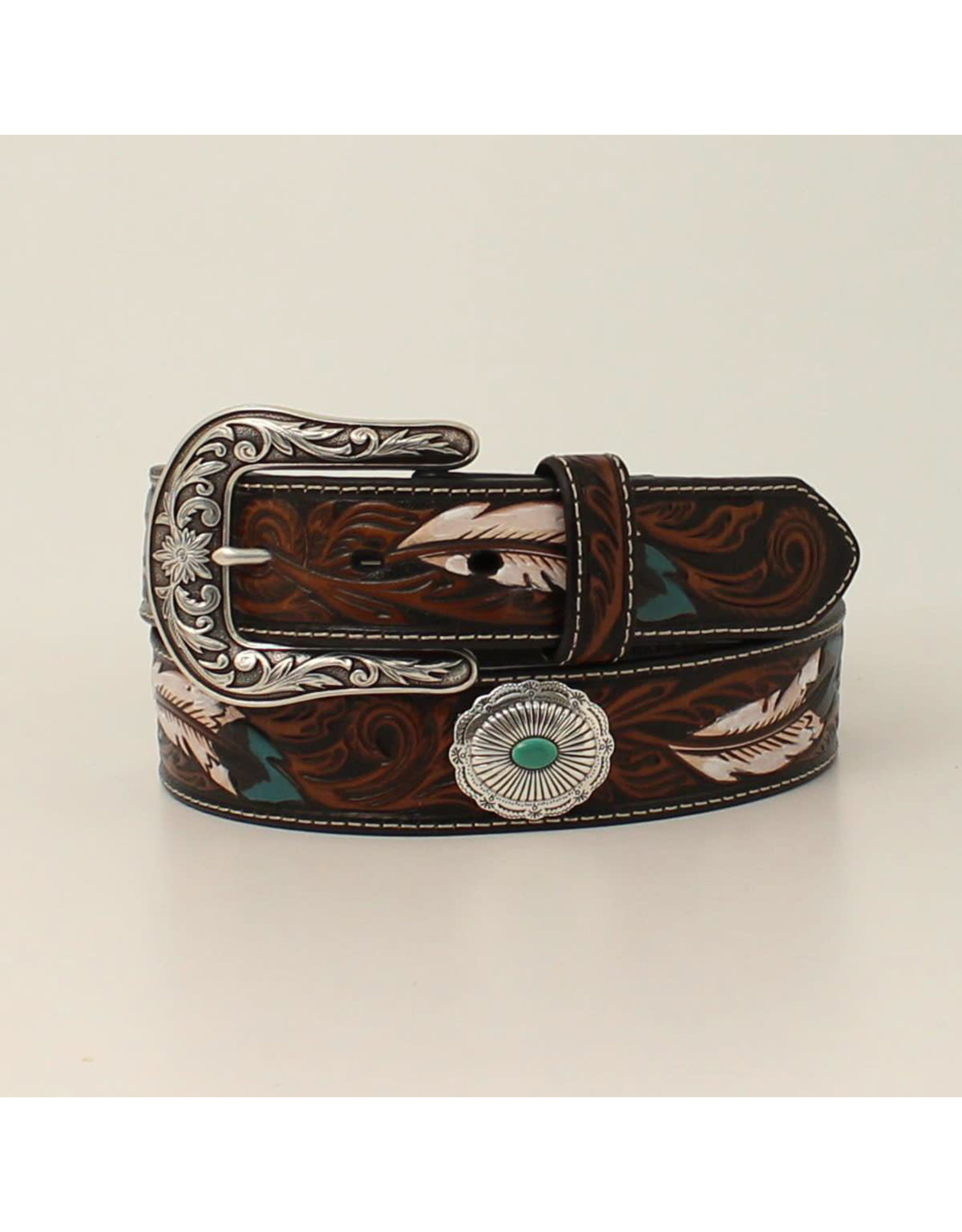 Ariat Ladies 1 1/2” Feather Flower Embossed Oval Concho Belt A1533602
