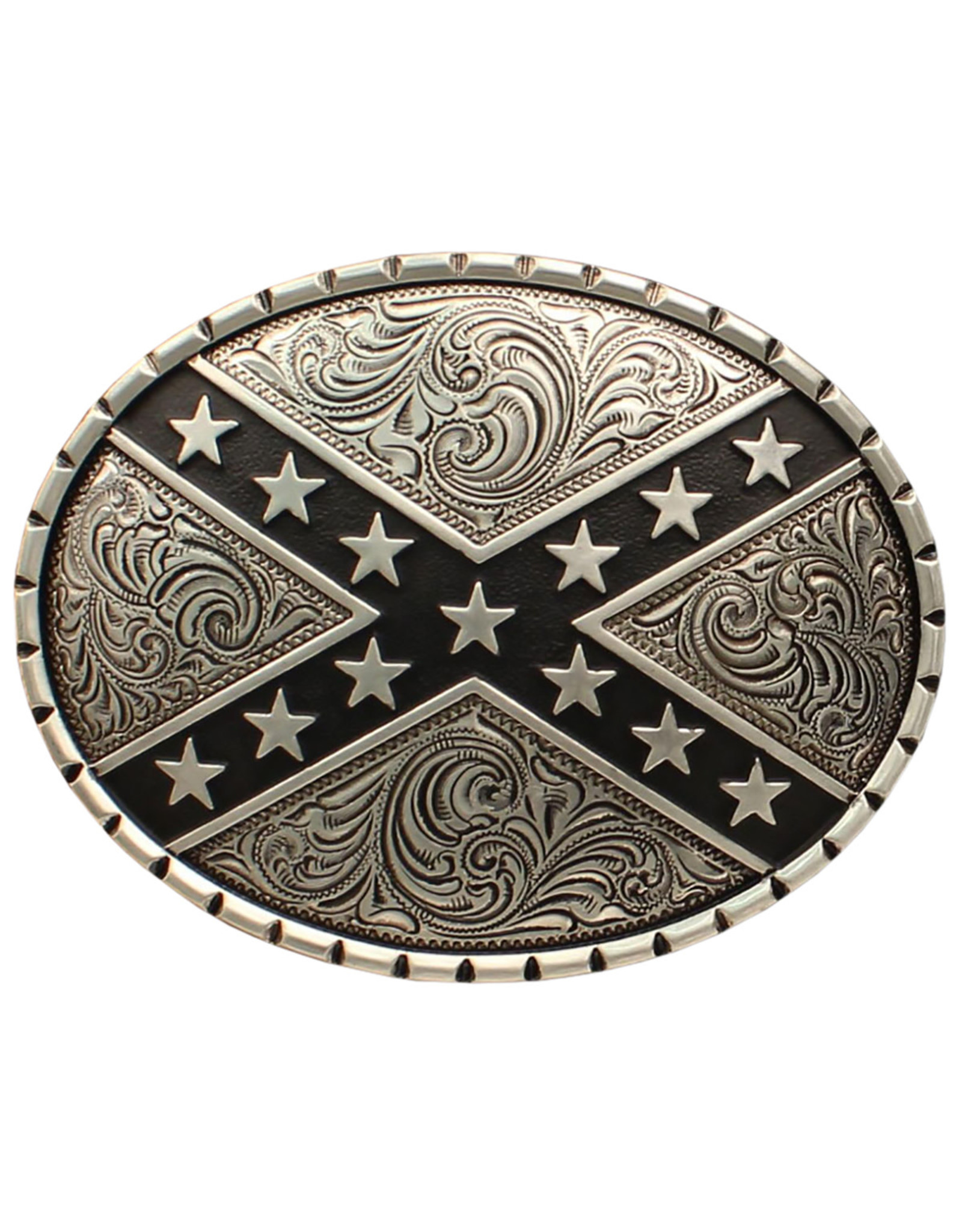 Nocona Nocona Rebel Flag Silver Buckle 37922