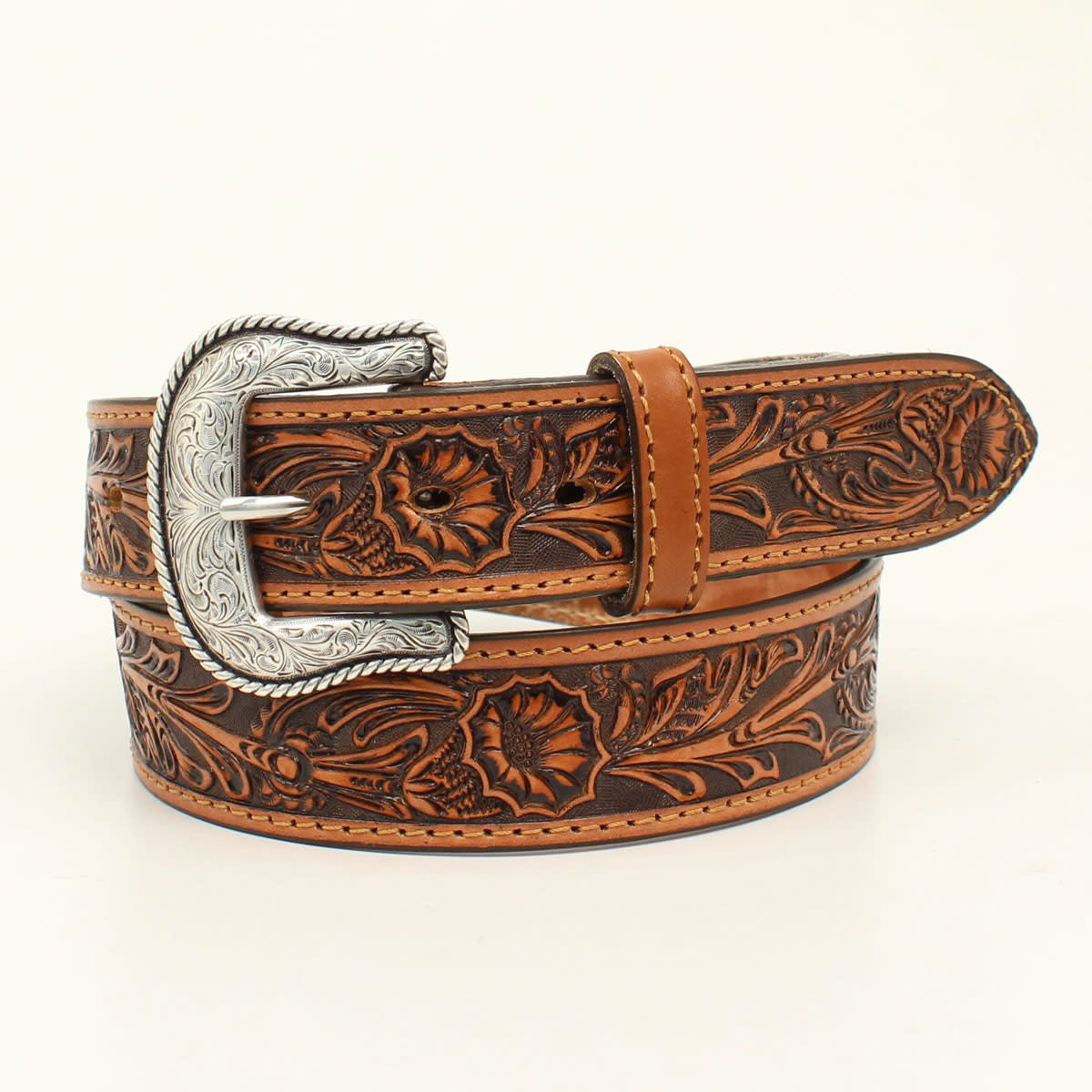 Nocona Brown Floral Tooled Belt N2300508 - Nelson Royal's